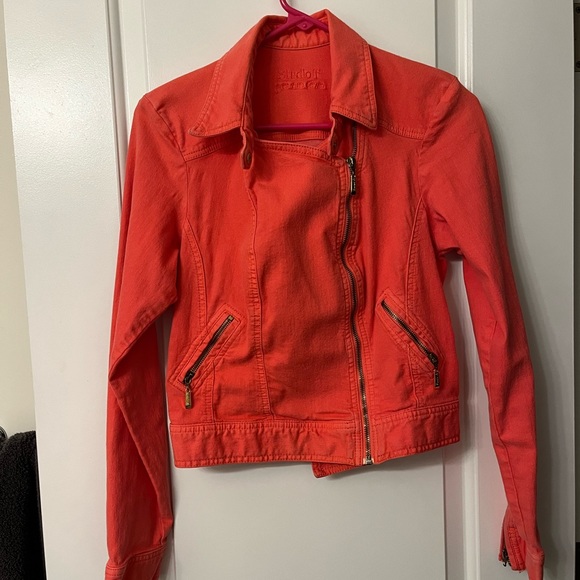 Studio F Neon Orange-Pink Jeanish Jacket Columbia Size 10 - Picture 2 of 13